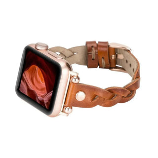 Bouletta Watch Band Wanda Braided Leather Apple Watch Band with Rose Gold Trok Premium Koruma