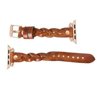 Bouletta Watch Band Wanda Braided Leather Apple Watch Band with Rose Gold Trok Premium Koruma