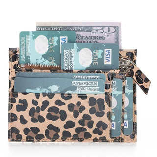 Bouletta Card Holder Leopard Tan Zip Card Leather Holder Premium Koruma