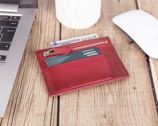 Bouletta Card Holder Red Zip Card Leather Holder Premium Koruma