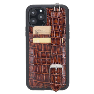 Bouletta Cep Telefonu Kılıfları iPhone 11 Pro / Crocodile Kahve Apple iPhone 11 Serisi Bileklikli Deri Kartlıklı Arka Kapak Premium Koruma