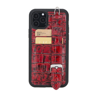 Bouletta Cep Telefonu Kılıfları iPhone 11 Pro / Crocodile Kırmızı Apple iPhone 11 Serisi Bileklikli Deri Kartlıklı Arka Kapak Premium Koruma