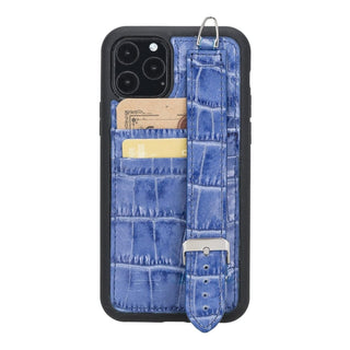 Bouletta Cep Telefonu Kılıfları iPhone 11 Pro / Crocodile Mavi Apple iPhone 11 Serisi Bileklikli Deri Kartlıklı Arka Kapak Premium Koruma