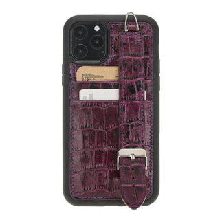 Bouletta Cep Telefonu Kılıfları iPhone 11 Pro / Crocodile Mor Apple iPhone 11 Serisi Bileklikli Deri Kartlıklı Arka Kapak Premium Koruma