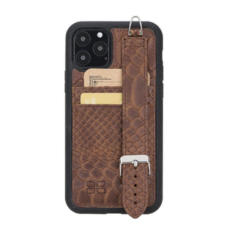 Bouletta Cep Telefonu Kılıfları iPhone 11 Pro / Snake Kahve Apple iPhone 11 Serisi Bileklikli Deri Kartlıklı Arka Kapak Premium Koruma