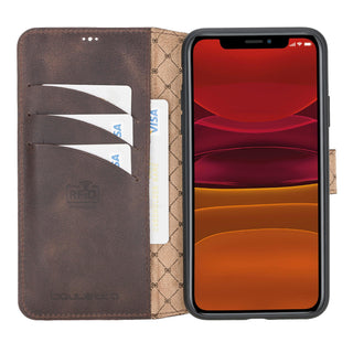 Bouletta Cep Telefonu Kılıfları iPhone 11 Pro Max / Koyu Kahve Apple iPhone 11 Serisi Cüzdanlı Deri Kılıf