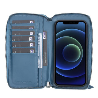 Bouletta Cep Telefonu Kılıfları iPhone 12 / 12 Pro / Mavi Apple iPhone 12 Serisi Cüzdanlı ve Fermuarlı Çıkarılabilir Deri Kılıf