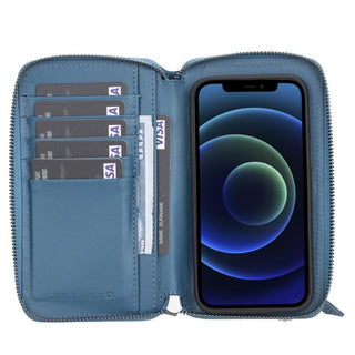 Bouletta Cep Telefonu Kılıfları iPhone 12 Mini / Mavi Apple iPhone 12 Serisi Cüzdanlı ve Fermuarlı Çıkarılabilir Deri Kılıf