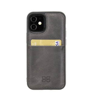 Bouletta Cep Telefonu Kılıfları iPhone 12 Mini / Gri Apple iPhone 12 Serisi Kartlıklı Deri Arka Kapak Premium Koruma