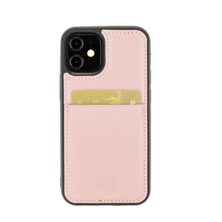 Bouletta Cep Telefonu Kılıfları iPhone 12 Mini / Pembe Apple iPhone 12 Serisi Kartlıklı Deri Arka Kapak Premium Koruma