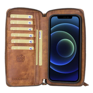 Bouletta Cep Telefonu Kılıfları Apple iPhone 13 Serisi Cüzdanlı ve Fermuarlı Çıkarılabilir Deri Kılıf Premium Koruma