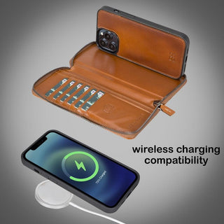 Bouletta Cep Telefonu Kılıfları Apple iPhone 13 Serisi Cüzdanlı ve Fermuarlı Çıkarılabilir Deri Kılıf Premium Koruma