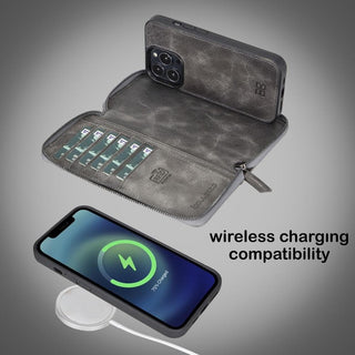 Bouletta Cep Telefonu Kılıfları Apple iPhone 13 Serisi Cüzdanlı ve Fermuarlı Çıkarılabilir Deri Kılıf