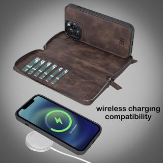Bouletta Cep Telefonu Kılıfları Apple iPhone 13 Serisi Cüzdanlı ve Fermuarlı Çıkarılabilir Deri Kılıf
