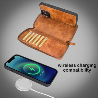 Bouletta Cep Telefonu Kılıfları Apple iPhone 13 Serisi Cüzdanlı ve Fermuarlı Çıkarılabilir Deri Kılıf