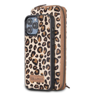 Bouletta Cep Telefonu Kılıfları iPhone 13 Pro Max / Leopar Apple iPhone 13 Serisi Cüzdanlı ve Fermuarlı Çıkarılabilir Deri Kılıf Premium Koruma