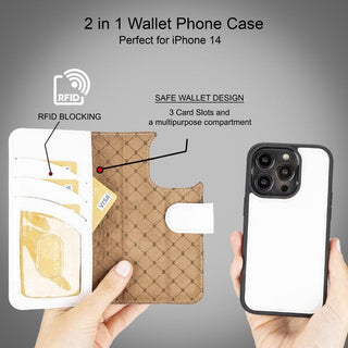 Bouletta Cep Telefonu Kılıfları Apple iPhone 14 Serisi Cüzdanlı Çıkarılabilir Deri Kılıf - Özel Renkler Premium Koruma