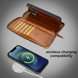 Bouletta Cep Telefonu Kılıfları Apple iPhone 14 Serisi Cüzdanlı ve Fermuarlı Çıkarılabilir Deri Kılıf