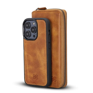 Bouletta Cep Telefonu Kılıfları iPhone 14 Pro Max / Açık Kahve Apple iPhone 14 Serisi Cüzdanlı ve Fermuarlı Çıkarılabilir Deri Kılıf