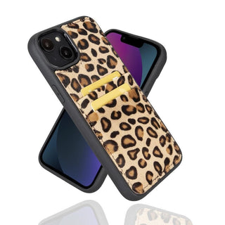 Bouletta Cep Telefonu Kılıfları iPhone 14 Plus / Leopar Desenli Apple iPhone 14 Serisi Kartlıklı Deri Arka Kapak Premium Koruma