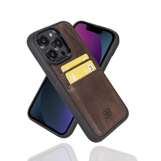 Bouletta Cep Telefonu Kılıfları iPhone 14 Pro / Kahverengi Apple iPhone 14 Serisi Kartlıklı Deri Arka Kapak Premium Koruma