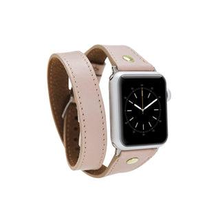 Bouletta Kol Saati Kayışları Açık Pembe Apple Watch Deri Kayış – Leeds Tam Tur İnce Altın rengi Boncuklu