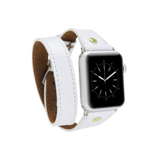 Bouletta Kol Saati Kayışları Beyaz Apple Watch Deri Kayış – Leeds Tam Tur İnce Altın rengi Boncuklu
