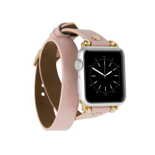 Bouletta Kol Saati Kayışları Pembe Apple Watch Deri Kayış – Leeds Tam Tur İnce Gül rengi Boncuklu