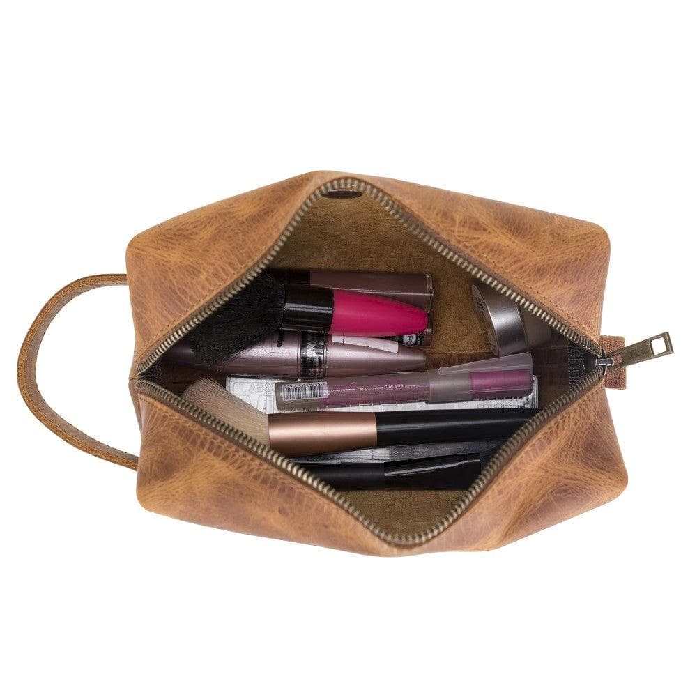 Eve Genuine Leather Make Up Bag - M/L/XL Sizes L / Antic Tan Bouletta LTD