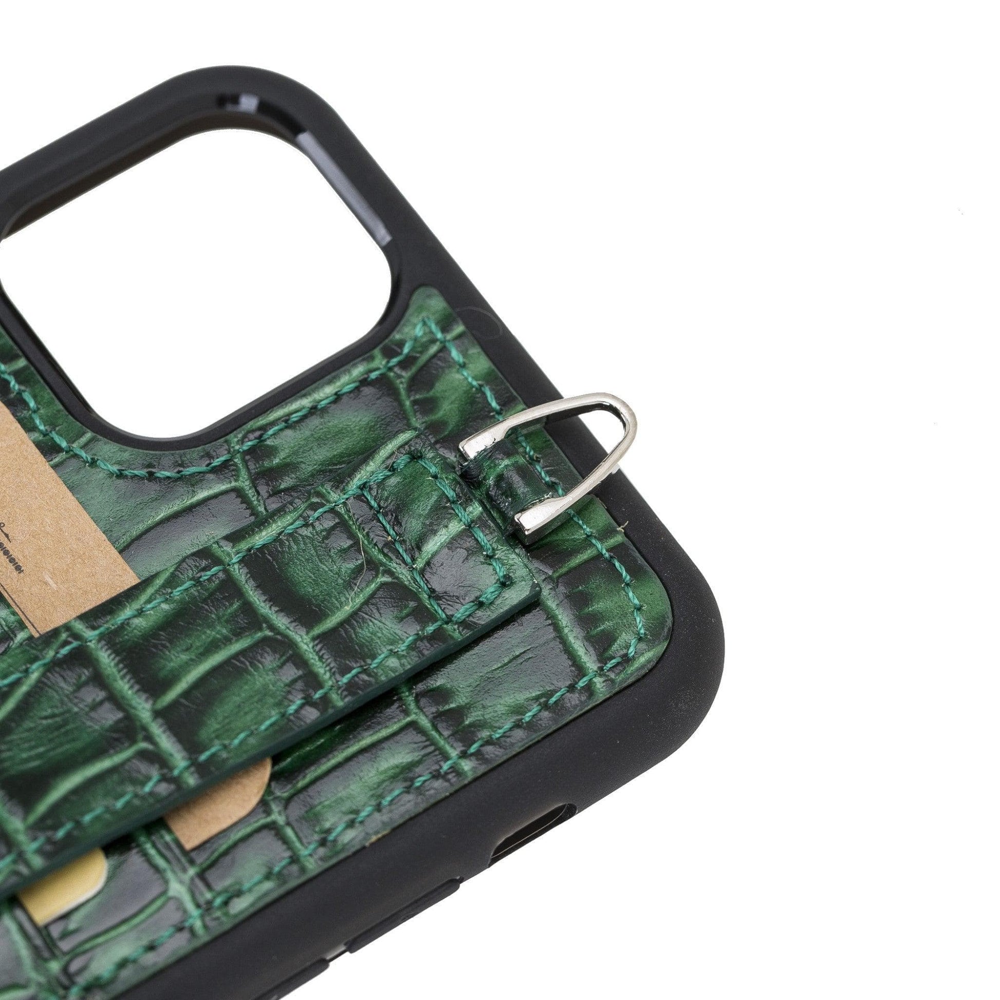 Bouletta Apple iPhone 11 Serisi Bileklikli Deri Kartlıklı Arka Kapak / iPhone 11 Pro Max / Crocodile Mavi