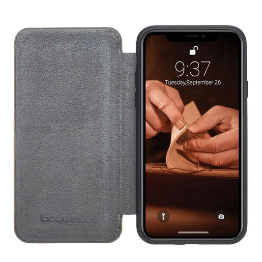 Bouletta Slim Fit Book Leather Wallet Case for Apple iPhone X Series / iPhone X / XS / Vegetal Grey