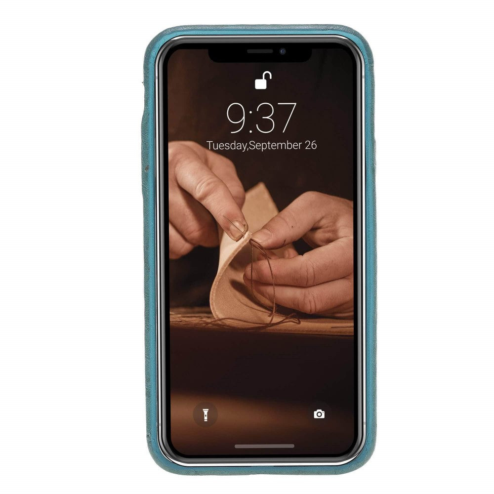 Bouletta Apple iPhone X-XR-XS Serisi Deri Kaplama Kartlıklı Arka Kapak / iPhone X-XS / Buruşuk Mavi