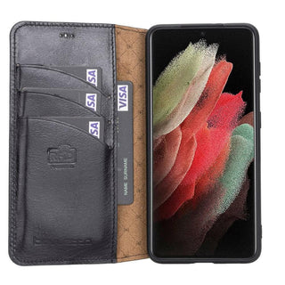 Bouletta Cep Telefonu Kılıfları S21 / Siyah Samsung Galaxy S21 Serisi Cüzdanlı Deri Kılıf Premium Koruma