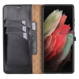 Bouletta Cep Telefonu Kılıfları S21 Ultra / Siyah Samsung Galaxy S21 Serisi Cüzdanlı Deri Kılıf
