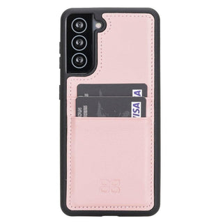 Bouletta Cep Telefonu Kılıfları S21 / Pembe Samsung Galaxy S21 Serisi Kartlıklı Deri Arka Kapak Premium Koruma