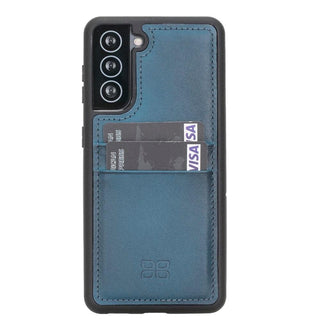 Bouletta Cep Telefonu Kılıfları S21 Plus / Mavi Samsung Galaxy S21 Serisi Kartlıklı Deri Arka Kapak Premium Koruma