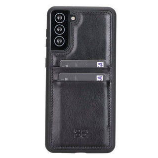 Bouletta Cep Telefonu Kılıfları S21 Plus / Siyah Samsung Galaxy S21 Serisi Kartlıklı Deri Arka Kapak Premium Koruma