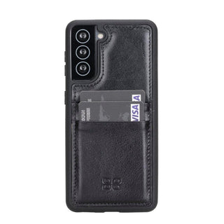 Bouletta Cep Telefonu Kılıfları S21 / Siyah Samsung Galaxy S21 Serisi Kartlıklı Deri Arka Kapak Premium Koruma