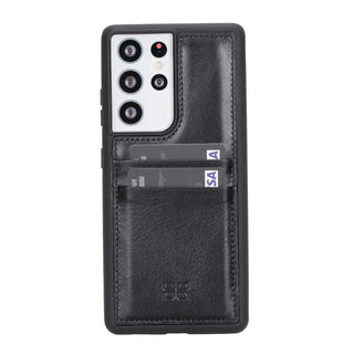 Bouletta Cep Telefonu Kılıfları S21 Ultra / Siyah Samsung Galaxy S21 Serisi Kartlıklı Deri Arka Kapak