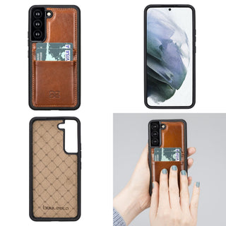Bouletta Cep Telefonu Kılıfları Samsung Galaxy S22 Serisi Kartlıklı Deri Arka Kapak Premium Koruma