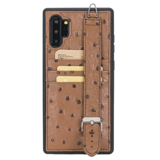 Bouletta Cep Telefonu Kılıfları Note 10 Plus / Ostrich Kahve Samsung Note 10 Serisi El Askılı Deri Arka Kapak Premium Koruma