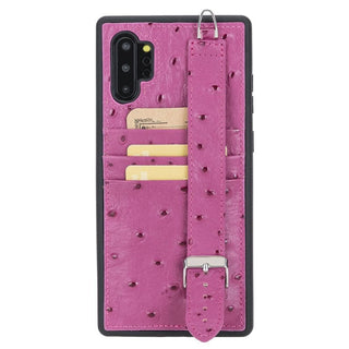 Bouletta Cep Telefonu Kılıfları Note 10 Plus / Ostrich Pembe Samsung Note 10 Serisi El Askılı Deri Arka Kapak Premium Koruma