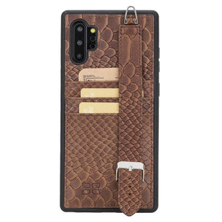 Bouletta Cep Telefonu Kılıfları Note 10 Plus / Snake Kahve Samsung Note 10 Serisi El Askılı Deri Arka Kapak Premium Koruma